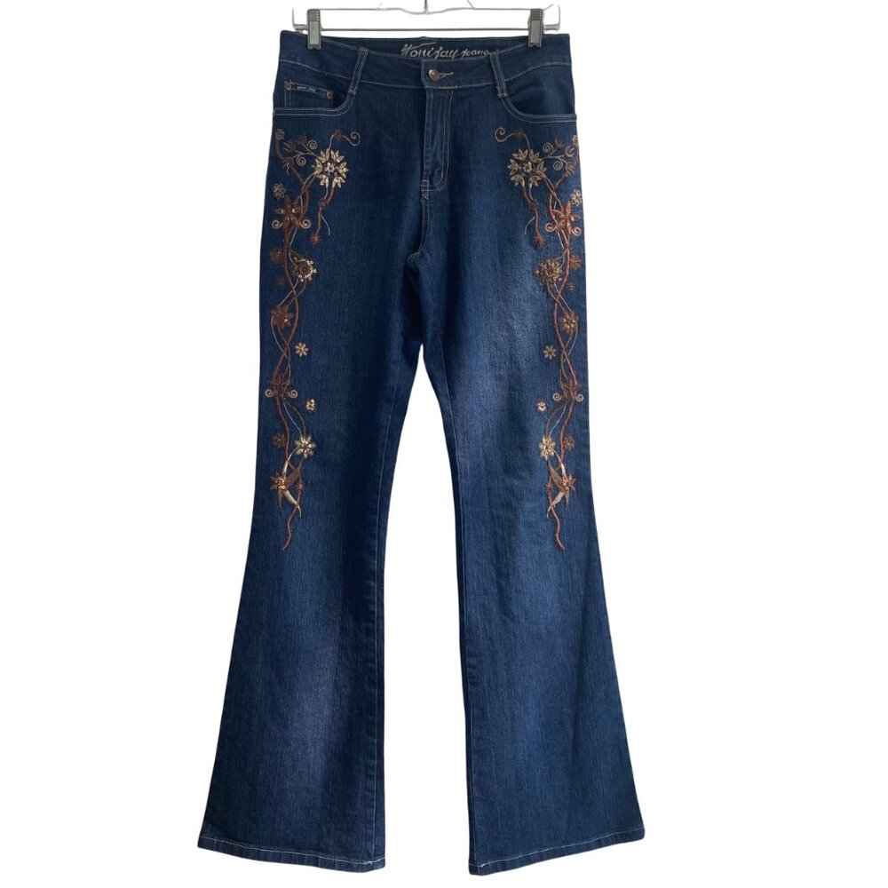 Yoni Jay Jeans Women’s Size 8 Dark Blue Wash Beaded Sequin Embroidered